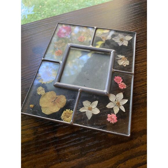 Vintage Burnes of Boston Leaded Glass Picture Frame Pressed Flowers whimsigoth 9 - Picture 2 of 5